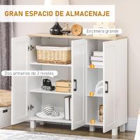 2 Puertas Estante Ajustable Base Elevada Comedor Pasillo Dormitorio Dispositivo Antivuelco 60x30x90 cm Blanco - details 12