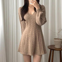 Vestido corto de punto para mujer, prenda elegante de manga larga con cuello de pico, ajustado, color negro, novedad de invierno - details 17