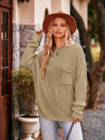 Suéter elegante de punto para mujer, jersey básico con bolsillo y cuello redondo, holgado, Vintage, otoño e invierno, 2023 - details 16