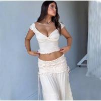 Conjunto de Moda de Verano para Mujer Top de Encaje con Cuello en V y Falda Larga de Cintura Alta - details 12