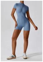 1 pieza de verano con cremallera de manga corta Yoga de una pieza para mujer danza Fitness ejercicio ajustado ropa de una pieza - details 4