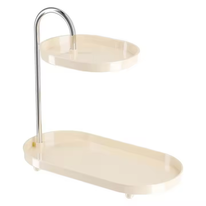 Estante de almacenamiento de maquillaje de 2 capas de plástico, soporte para presentación de joyería de gran capacidad, ahorro de espacio, impermeable, a prueba de humedad - 1