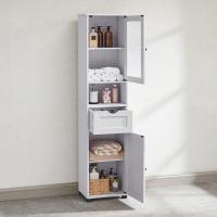 Compartimento Abierto Puerta Cristal Estrecho Patas Estantes Regulables en Altura Ahorro Espacio Blanco Arce BBK163T44 - details 8