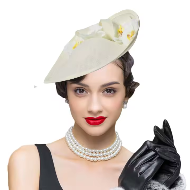 Sombrero de Fedora Floral de Lujo Accesorio de Cabello para Mujer para Fiesta de Cóctel, Derby, Bodas, Festivales de Caballo Limpieza Seca, Algodón Exterior, Poliéster Forro - 1