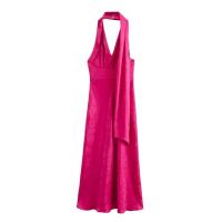 Vestido midi cansado de estilo europeo y americano para mujer, decoración de encaje, jacquard, cuello colgante, 2024ZAR4 - details 3