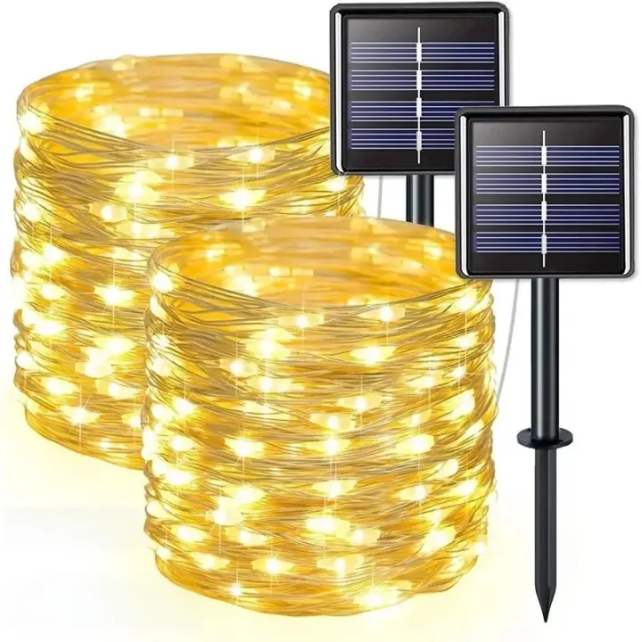 2 Pack Luces De Fairy Solar 300LED Cadena De Luces Solar Impermeable Con 8 Modos Y Alambre De Cobre Twinkle Para Exterior - 1