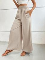 Pantalones de pierna ancha de tiro medio lisos a la moda para mujer, pantalones sueltos de verano para mujer, nuevos en pantalones cómodos - details 22
