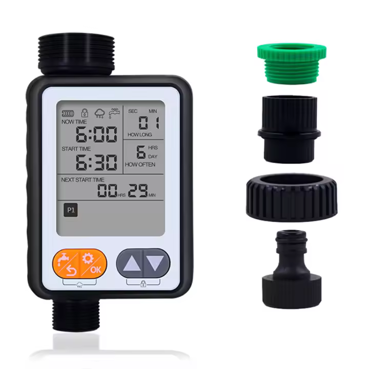 Temporizador de riego de jardín resistente al agua programa múltiple controlador de riego automático operado por batería Sensor de lluvia pantalla grande - 1