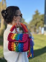 Bolsos de mano tejidos a mano para mujer, bolsos coloridos, bolsos cruzados con cadena, a la moda - details 7