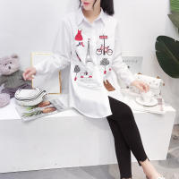 Blusa De Algodón Blanca Casual Para Mujer Cuello En V Botones Larga Manga Bordada Estilo Casual Longa Manga Blouse De Verano - details 4