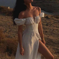 Vestido acampanado ajustado con lazo y mangas abullonadas estilo francés largo para mujer 2025 - details 6
