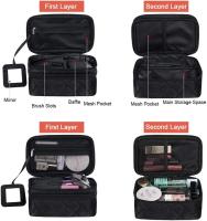 Organizador de maquillaje para mujer, neceser de viaje impermeable con compartimento para brochas y espejo, estuche de maquillaje portátil de doble capa y gran capacidad. - details 0