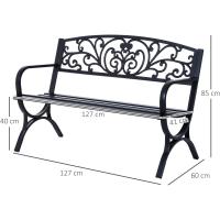 Banco de Jardín de 2 Plazas Banco de Terraza de Hierro con Diseño Clásico Patrón Floral 127x60x85cm Negro - details 2