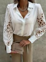 Blusa elegante de gasa lisa para mujer, camisa holgada informal de manga larga con cuello de pico, túnicas de oficina para mujer, Tops de talla grande 2025 - details 1