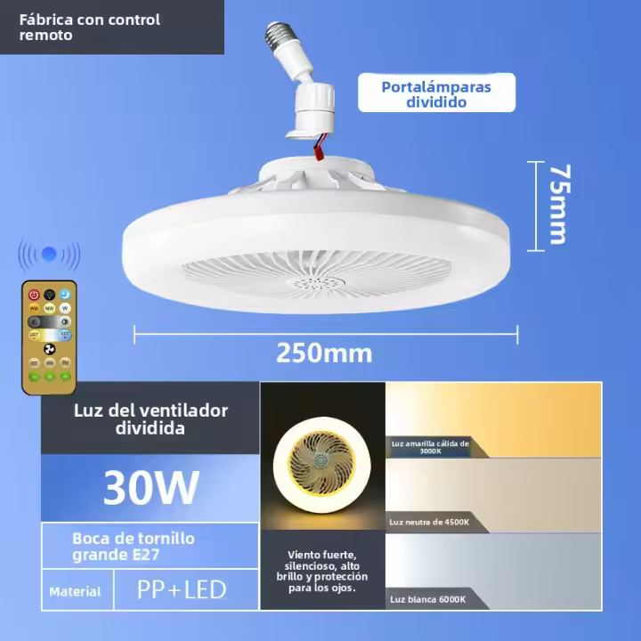 Lámpara Ventiladora LED con Control Remoto Ventilador de Techo Silencioso, 3 Colores Ajustables, Fácil Instalación, Ideal para Dormitorio y Sala de Estar, Diseño Moderno y Eficiente - 1