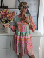 Vestido Estampado Bohemio de Moda Cuello en V, Manga Acolchada, Vestido Holgado para Mujeres - details 1