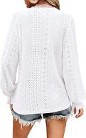 Camiseta con cuello en V para mujer Camisa superior de manga plisada informal hueca de otoño - details 3