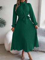Vestidos largos de verano para mujer, ropa elegante plisada de manga larga con cordones, estilo bohemio, con dobladillo y volantes - details 8