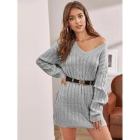Vestidos de ganchillo de color sólido para mujer, mini vestido de punto con cuello en V, elegante y bonito para fiesta - details 1