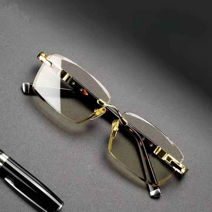 Gafas de lectura premium sin bordes para presbicia de material metálico natural y gafas masculinas para edades de 1,0 a 4,0 - 1