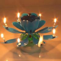 Vela musical giratoria con forma de flor para pastel de cumpleaños, accesorios para tartas, doble flor, rotación plana electrónica - details 8