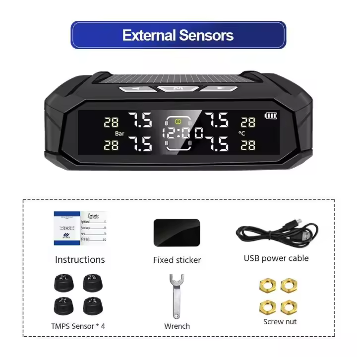Reloj Solar TPMS Sistema de supervisión de presión de neumáticos automático 4 sensores presión de neumáticos de 8bar adecuado para varios vehículos - 1