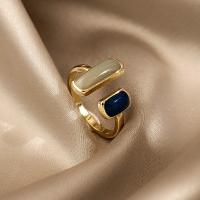 Anillo cuadrado de esmalte de goteo azul para mujer, anillos con apertura de Metal de Color dorado geométrico Retro, regalo de joyería para boda y cumpleaños para mujer - details 3