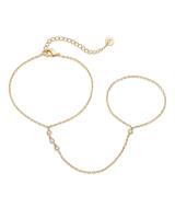 Pulsera de cadenas de mano chapada en oro amarillo de 14 quilates para mujer |   Delicada pulsera de circonita cúbica y joyería para el cuerpo con cadena de anillo - details 0