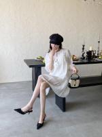 Diseño francés sentido nicho vestido negro tacones altos mujer stiletto estilo de hadas sandalias puntiagudas falda femenina - details 23