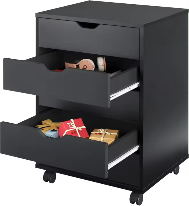 Cómoda de 5 cajones, archivador de almacenamiento de madera con ruedas, blanco - 1