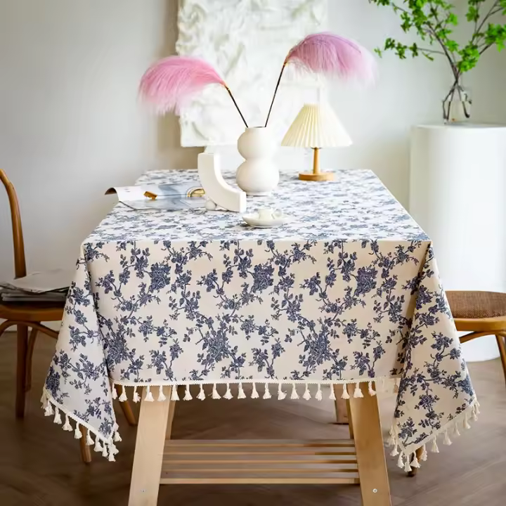 Mantel Bordado Rústico Diseño de Hojas de Café Cubiertas de Mesa Impermeables de Algodón Lineno para Cocina y Sala de Estar - 1
