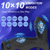 Vibrador del punto G del clítoris Extensor de pene con 10 modos de vibración intensos, anillo dual Juguetes sexuales para adultos Estimulador Masajeador para hombres Mejora de la erección y placer femenino - details 0