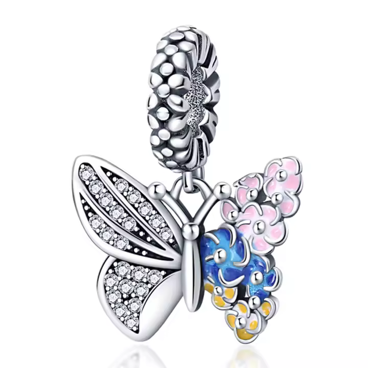 Encanto de Joyería de Plata 925 con Mariposa y Cita Doble Colgante para Pulsera Original en Plata 925 - 1