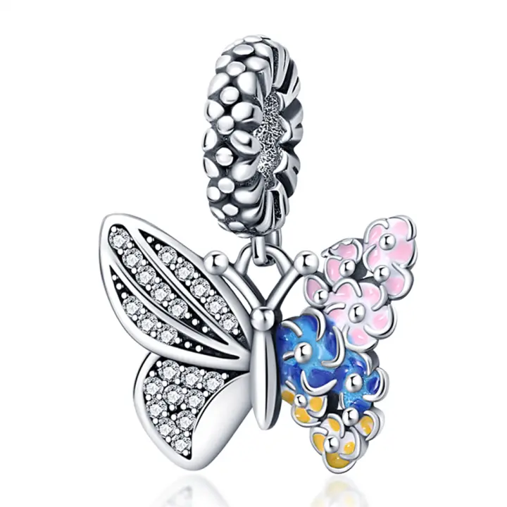 Encanto de Joyería de Plata 925 con Mariposa y Cita Doble Colgante para Pulsera Original en Plata 925 - 1