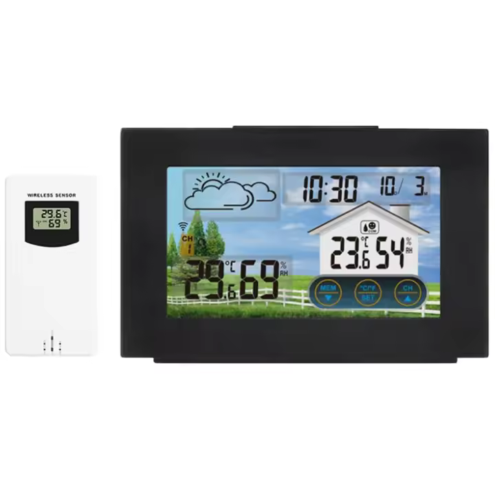 Estación Meteorológica Inalámbrica para interiores y exteriores, reloj despertador Digital con pantalla de contacto, medidor de temperatura y humedad, 1-3 sensores - 1