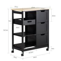 FKW79-SCH Carro de Almacenamiento Mueble Auxiliar Cocina Carrito de Servir con 3 Cajones 2 Estantes y 1 Bandeja Extraíble Negro ES - details 2