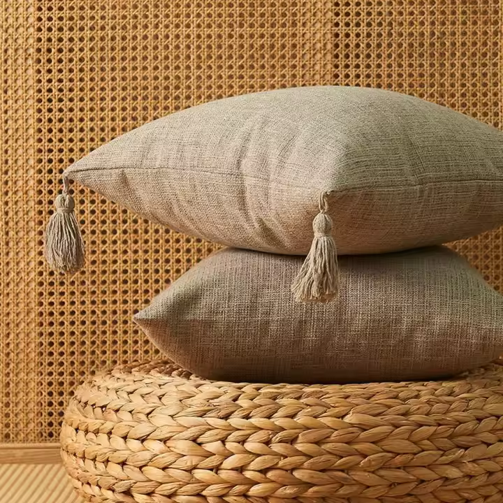 Sofá de lino de algodón para decoración del hogar, funda de cojín con borlas, funda de cojín, funda de almohada - 1