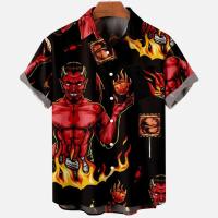 Camisa hawaiana de manga corta holgada y transpirable con estampado 3D de terror del diablo para hombre para el verano de 2022 - details 5