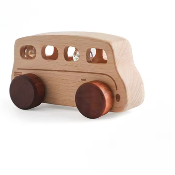 Autobús de madera para bebé, juguete de autobús de haya, juego de empuje manual, juguetes educativos Montessori - 1