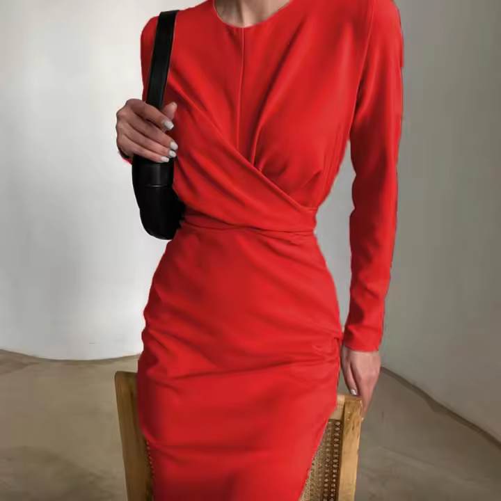Vestido largo elegante para mujer con cintura ajustada y caderas delgadas, estilo retro francés para otoño, vestido de oficina con cuello redondo y mangas largas. - 1