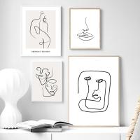 Cuadro de Lienzo Abstracto en Blanco y Negro con Líneas Minimalistas Impresión Nórdica Póster de Mujer Arte de Pared Moderno para Sala de Estar Decoración de Iluminación y Arte - details 1