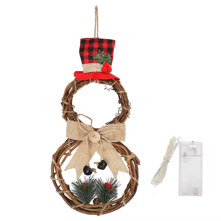 Corona navideña de muñeco de nieve LED, decoración navideña para puerta con luz para decoraciones del hogar - 1