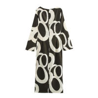 OUWU- Mujer Cuello Redondo Contraste Plisado Estampado Manga Larga Otoño Nuevo Vestido Midi - details 2