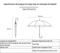 Paraguas Plegable de Metal Resistente al Viento y a la Lluvia Estampado de Leopardo y Mango Largo - details 2
