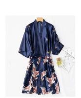 Conjunto de kimono de seda sintética para mujer, pijama y albornoz sexy estampado, ropa interior de verano, 2 piezas. - details 4