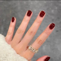 Uñas Postizas De Presión NX-R306 Naranja Profundo Con Diseño De Lentejuelas Completo Cubierta Forma Cuadrada Nuevo 2024 Pack De 24 Piezas - details 1