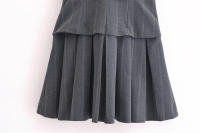 Elegante verano plisado SS para mujer, sin mangas, cuello en V, bolsillos, rayas grises - details 5