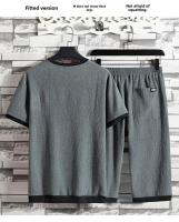 Traje deportivo informal de verano para hombre, camiseta de manga corta de seda helada, pantalones cortos, conjunto de dos piezas, traje de moda para hombre - details 0