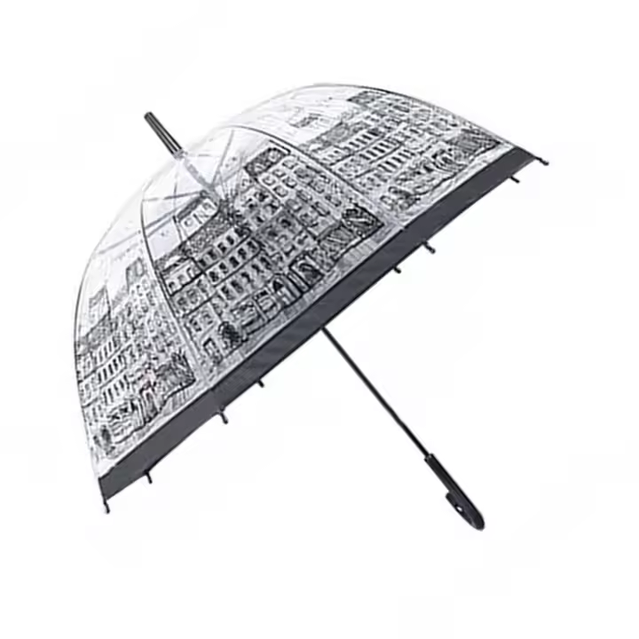 Paraguas de lluvia transparente con mango recto, Color sólido, mango ergonómico, mujeres y hombres - 1