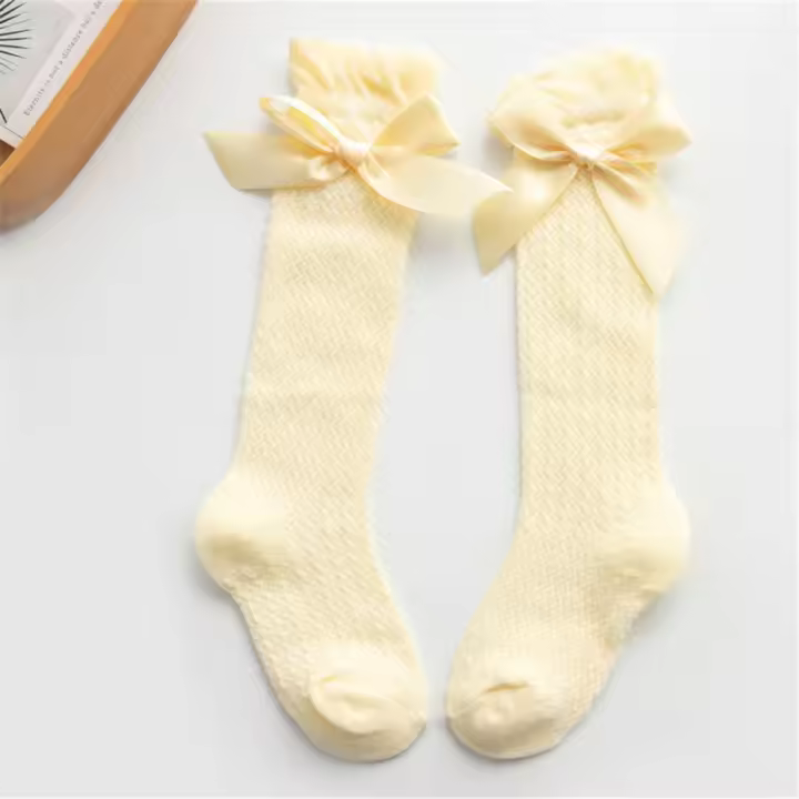 Calcetines suaves de algodón transpirable para recién nacido, medias largas hasta la rodilla con lazo, estilo real, alta calidad - 1